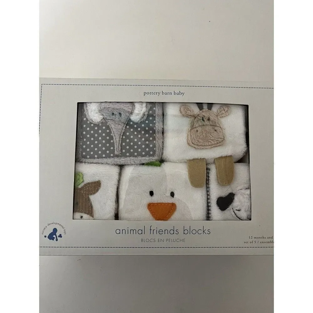 Pottery Barn Kids Animal Friends Soft Blocks Plush Rattle Set of 5 NEW